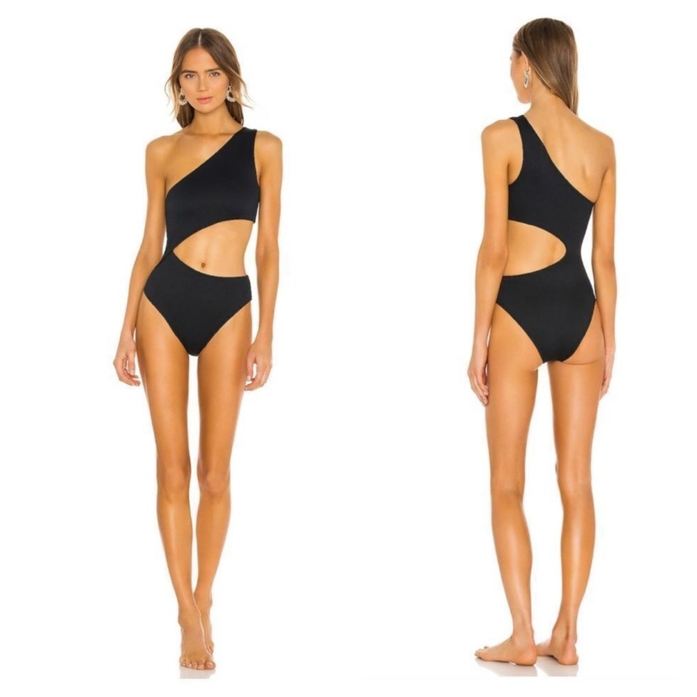 New! Beach Riot Celine Ribbed Cut Out One Shoulder Swimsuit Black Sz Medium $148